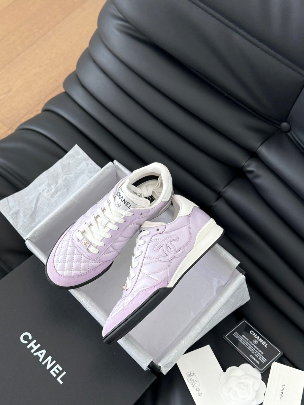 CHANEL SNEAKER IN PALE PURPLE MIX WHITE EMBROIDERED LAMBSKIN