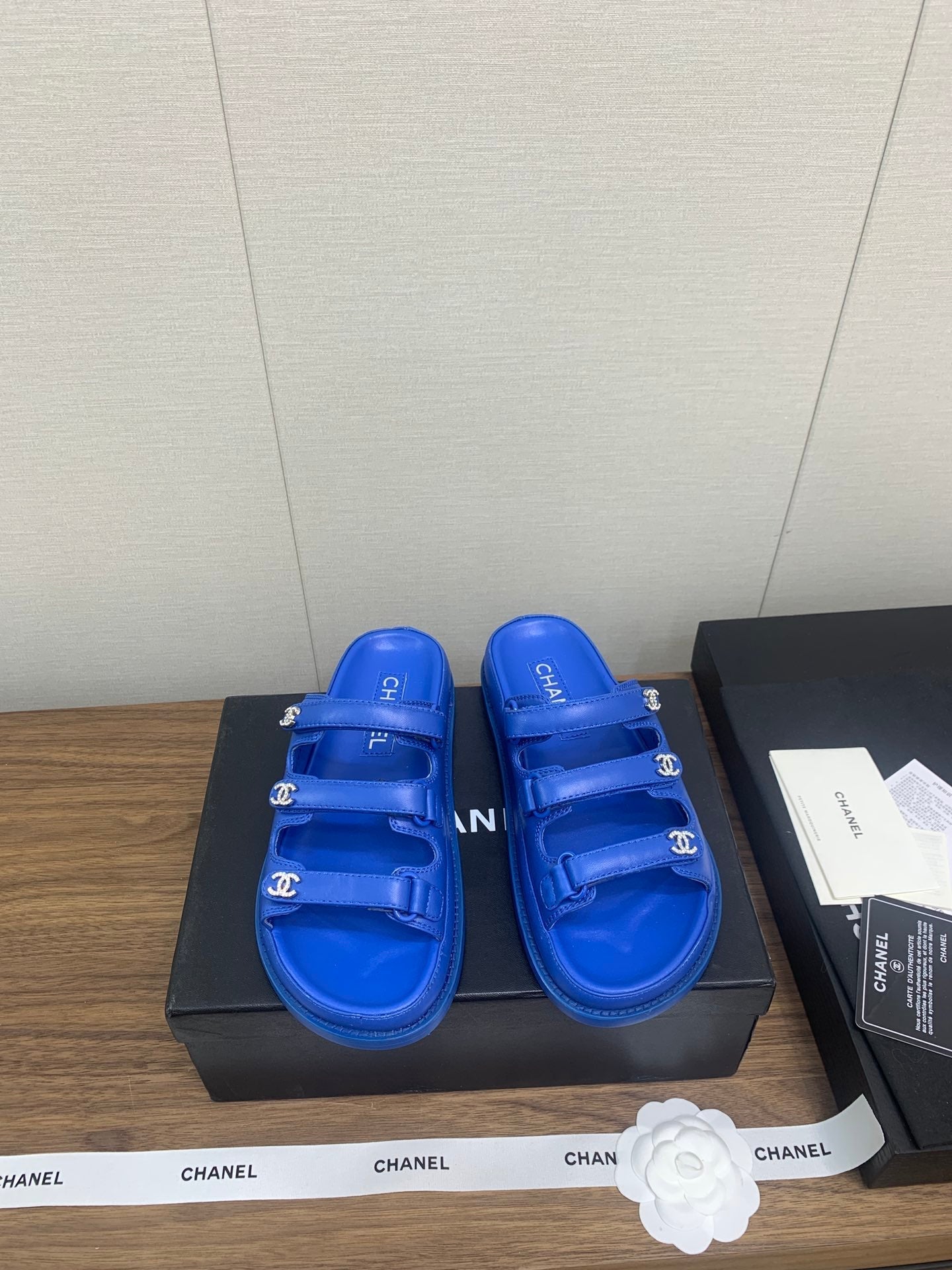 CHANEL DAD SANDAL IN COBALT BLUE LAMBSKIN MULE