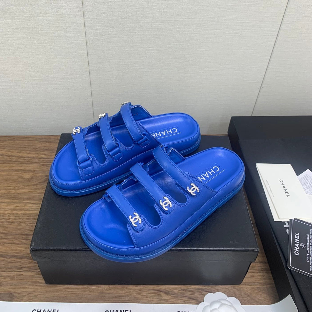 CHANEL DAD SANDAL IN COBALT BLUE LAMBSKIN MULE