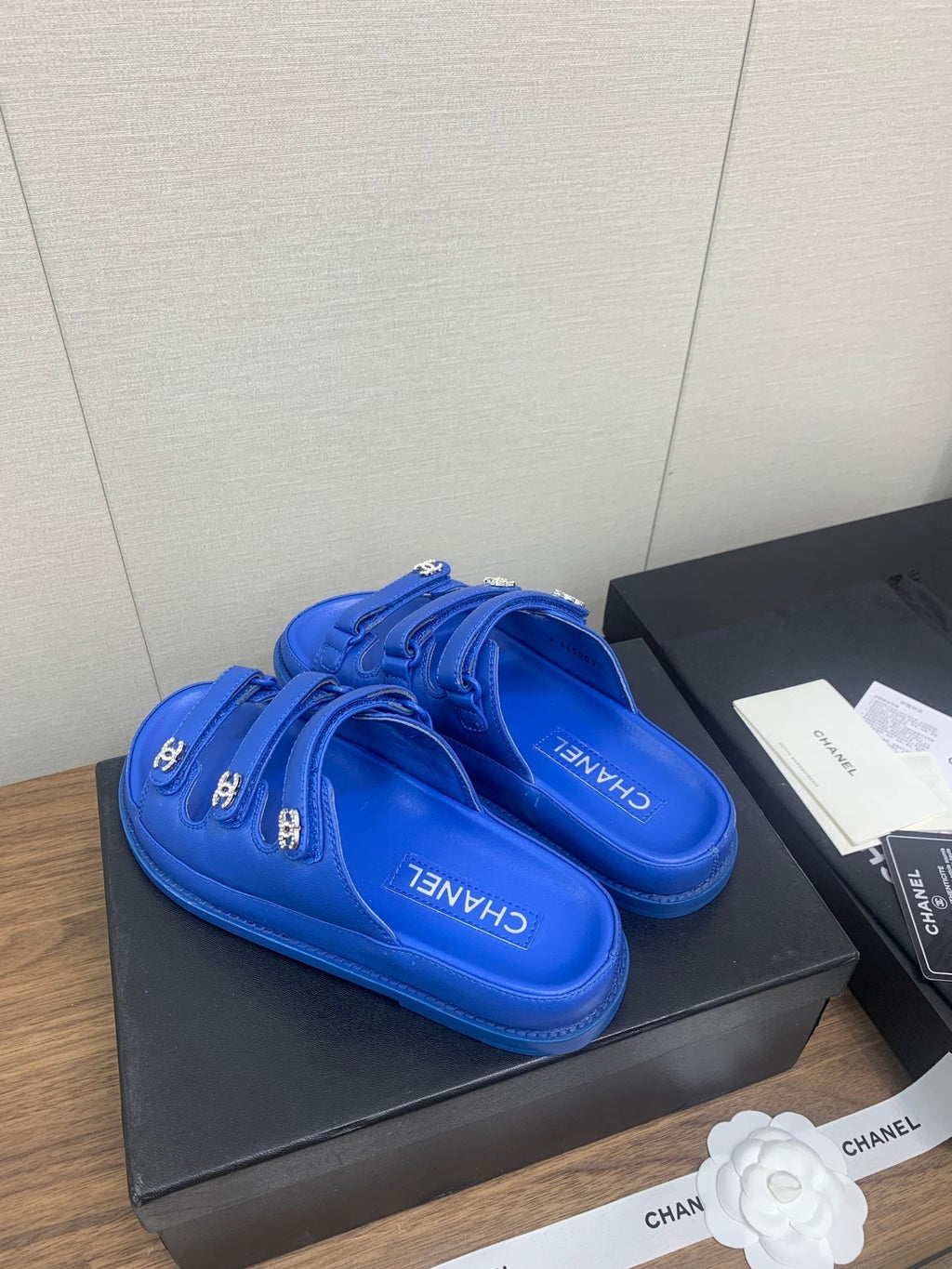 CHANEL DAD SANDAL IN COBALT BLUE LAMBSKIN MULE