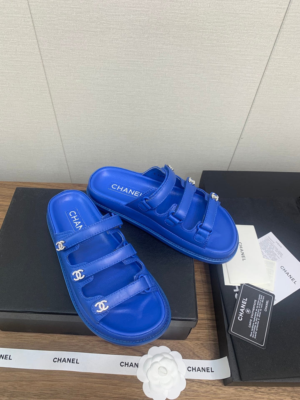 CHANEL DAD SANDAL IN COBALT BLUE LAMBSKIN MULE