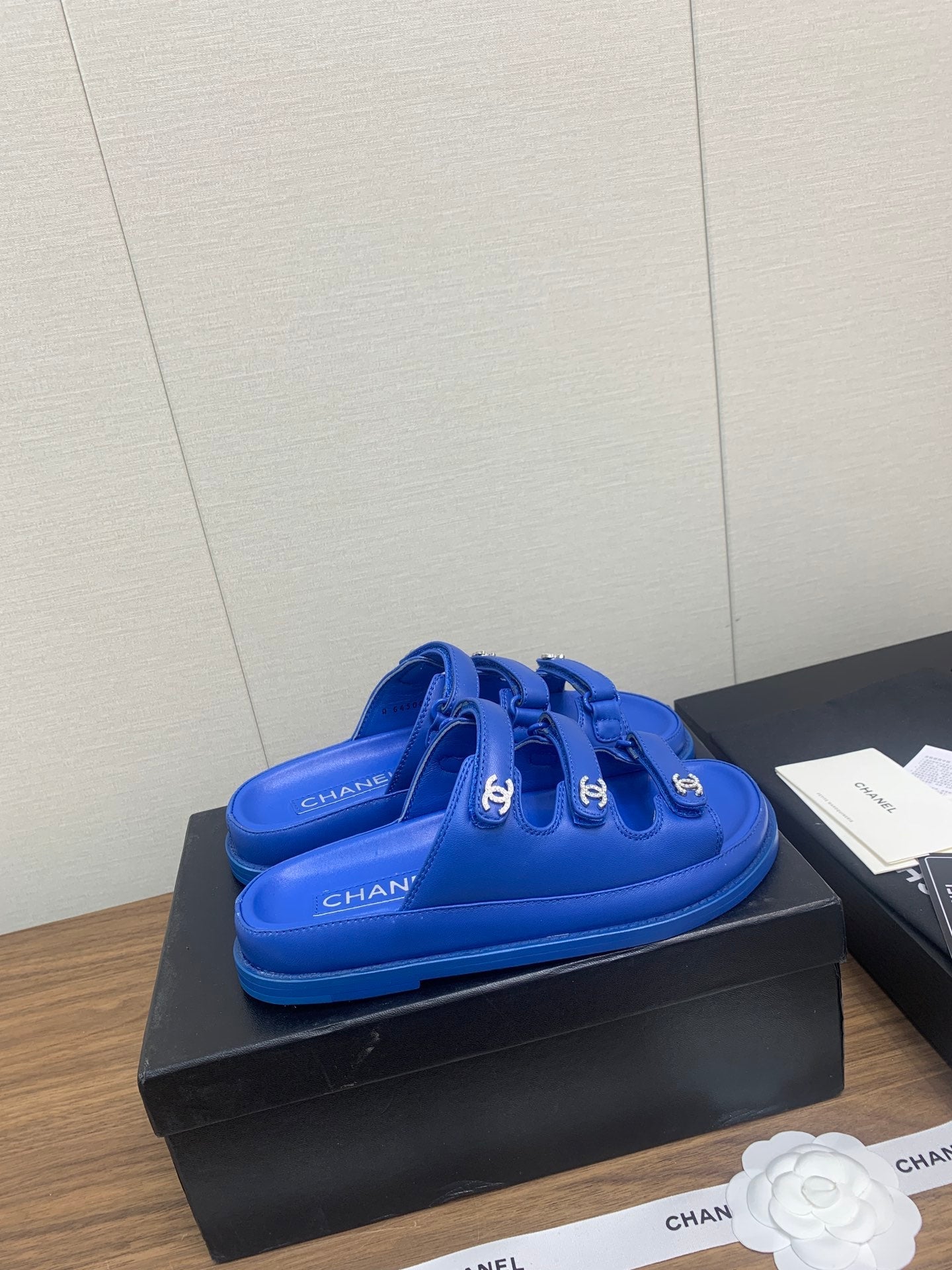 CHANEL DAD SANDAL IN COBALT BLUE LAMBSKIN MULE