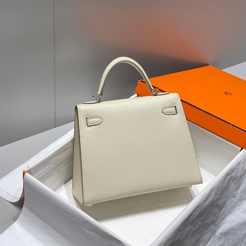 HERMES KELLY 25CM IN NATA EPSOM CALFSKIN SILVER HARDWARE