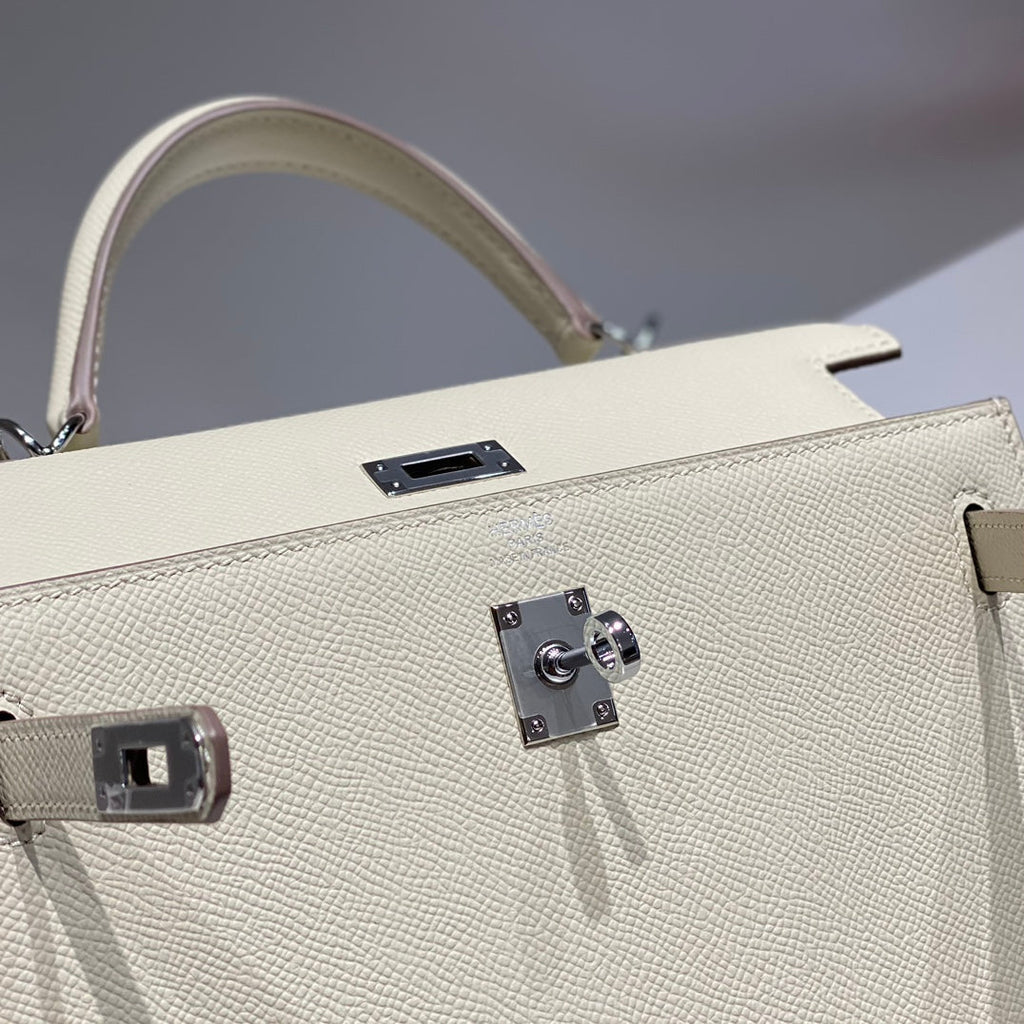 HERMES KELLY 25CM IN NATA EPSOM CALFSKIN SILVER HARDWARE