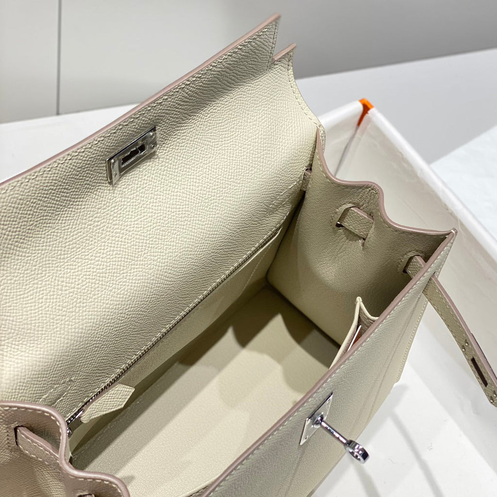 HERMES KELLY 25CM IN NATA EPSOM CALFSKIN SILVER HARDWARE