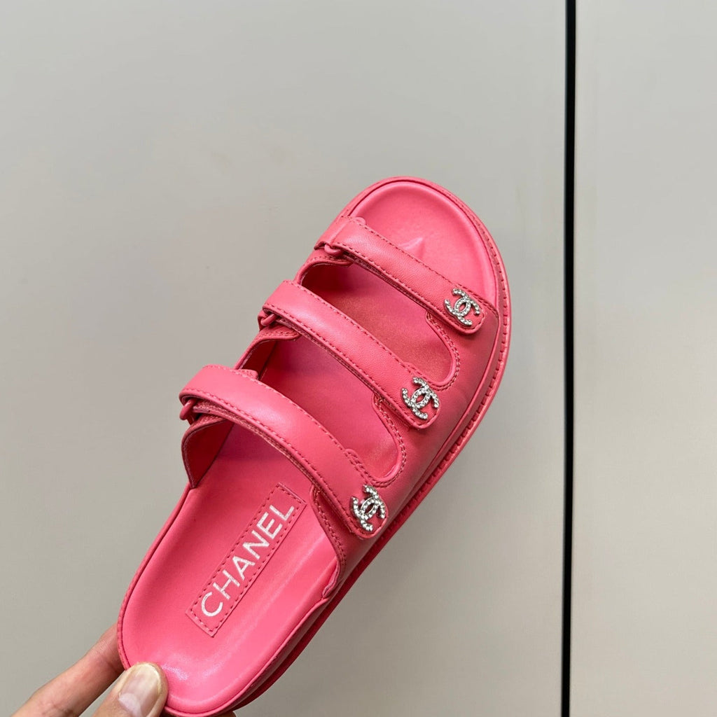 CHANEL dad sandals pink 1 3 rows lambskin mules