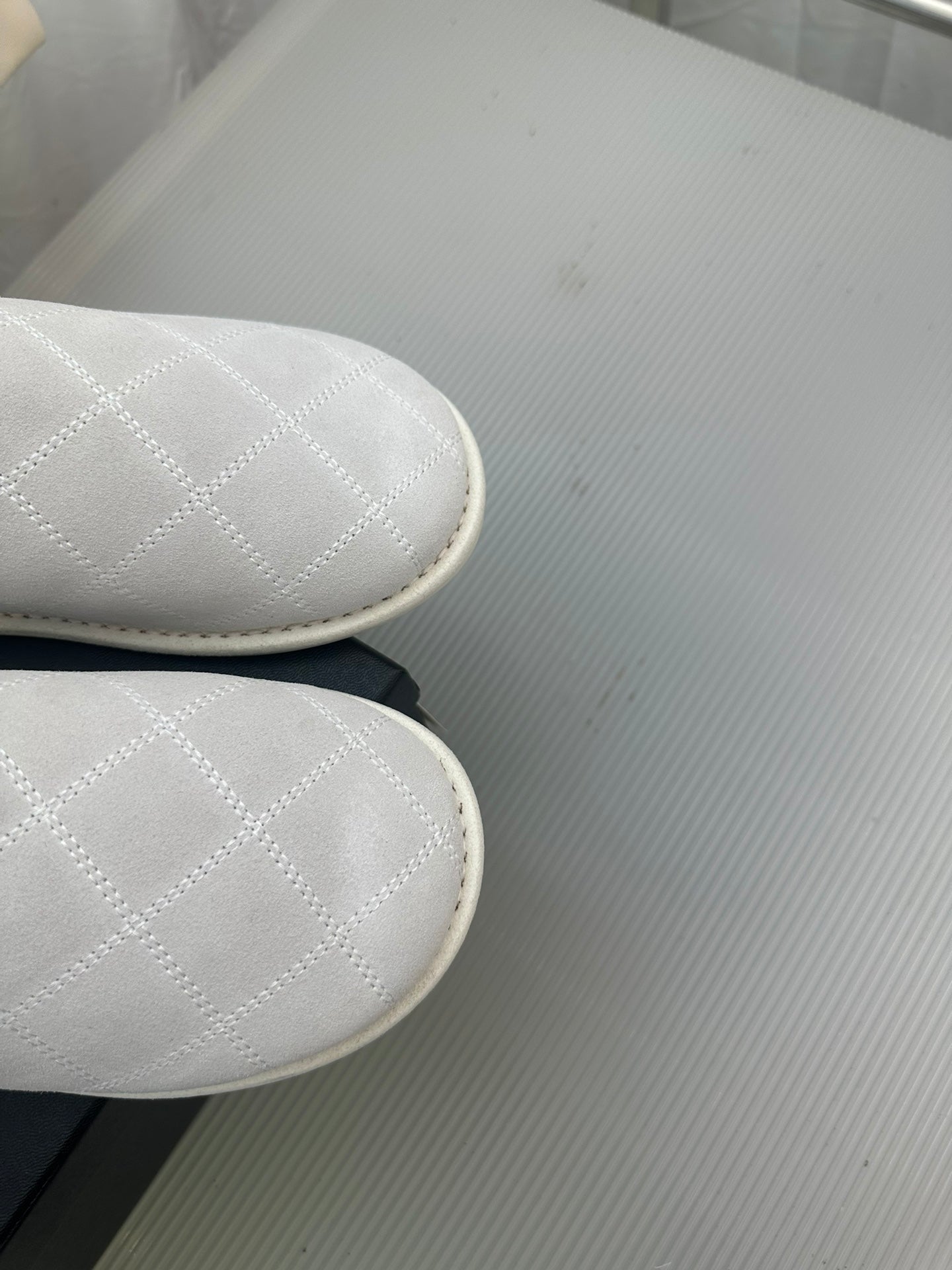 CHANEL White Suede Gold Chain Mules