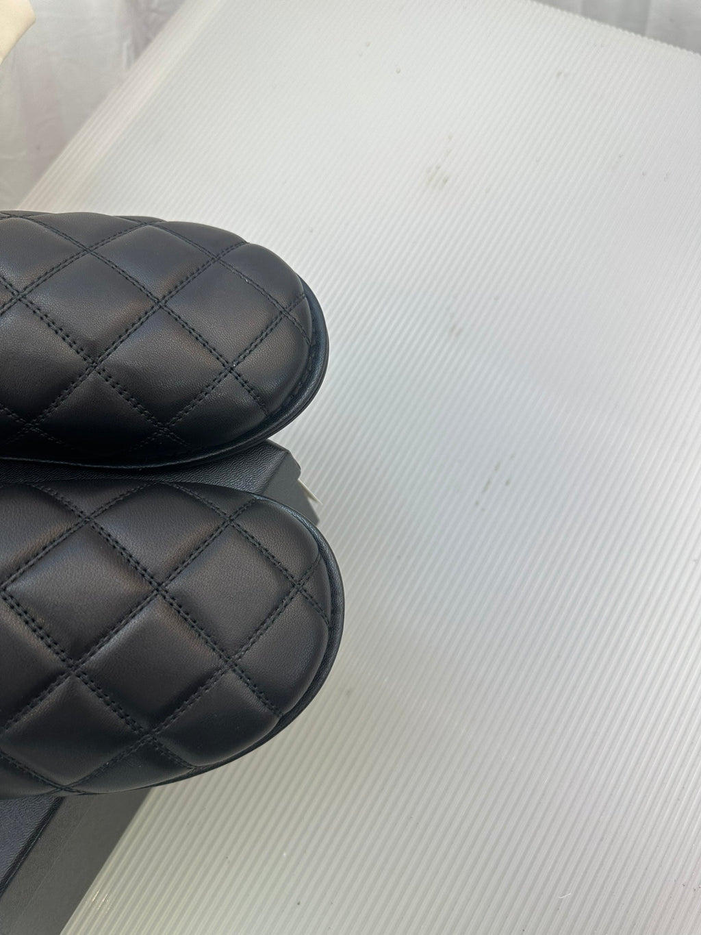 CHANEL Black Lambskin Gold Chain Mules