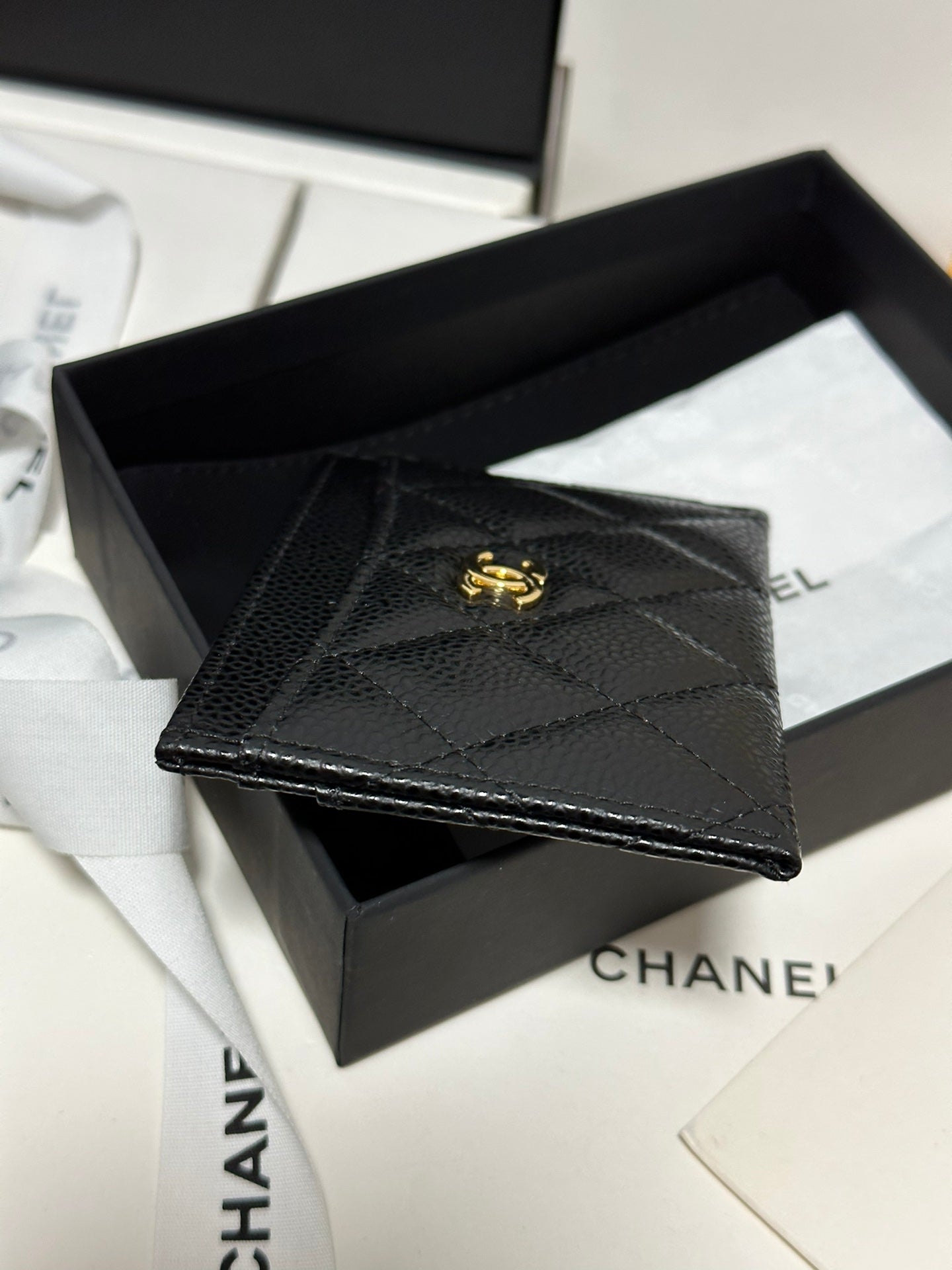 CHANEL QUILTED CLASSIC CARD HOLDER 11 IN BLACK CAVIAR SKIN