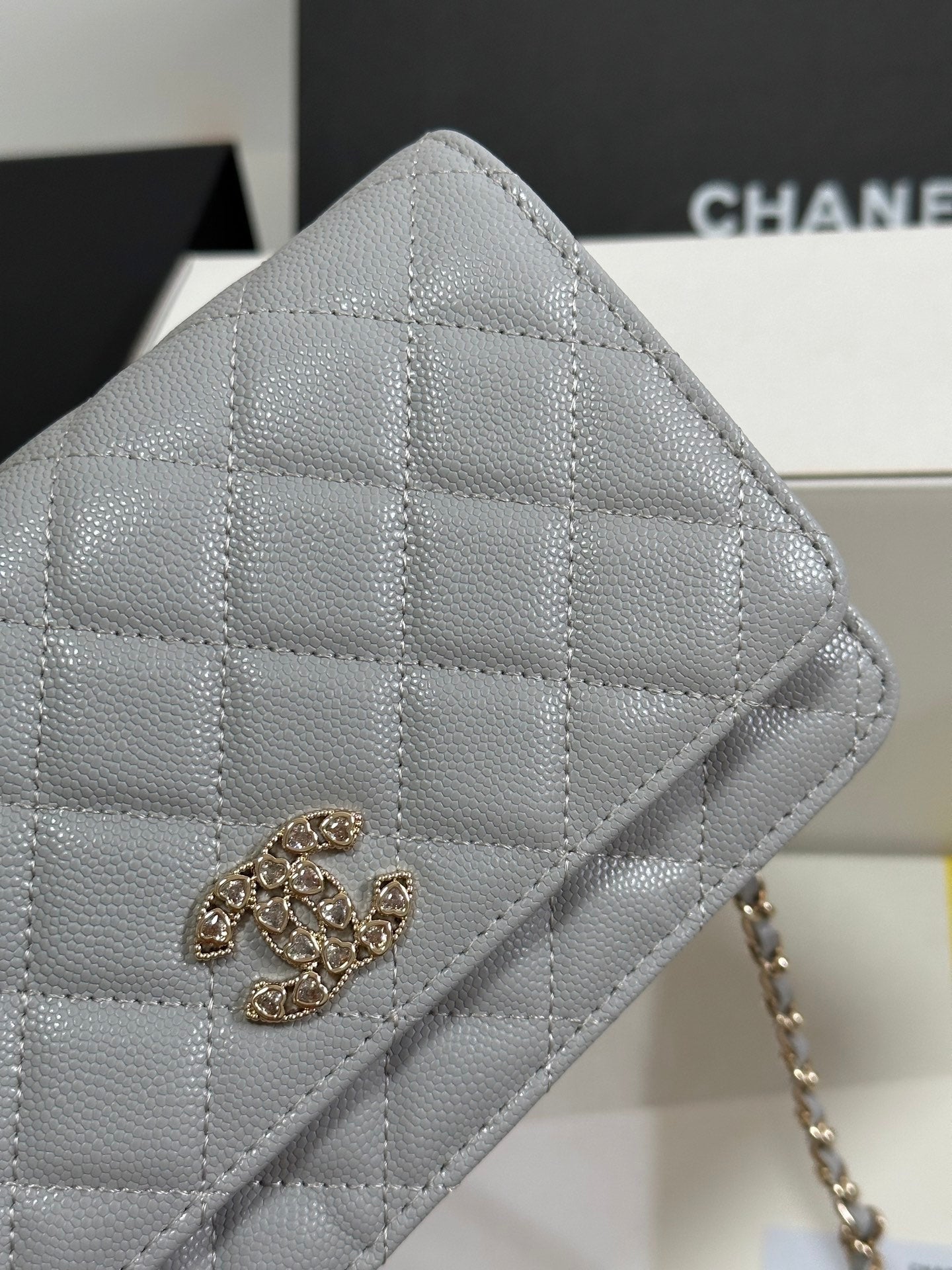 CHANEL STRASS WOC ENTRUPY BAG 19 IN SPANISH GREY CALFSKIN GOLD HARDWARE