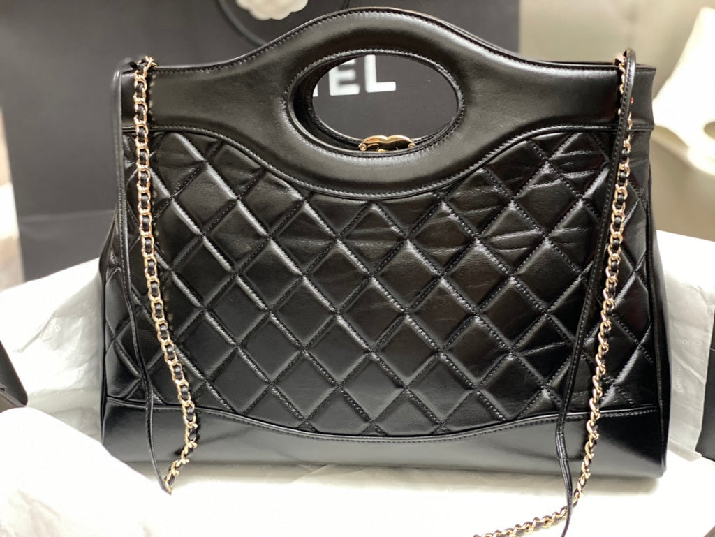 CHANEL 39 LARGE SHOPPING BAG IN BLACK CALFSKIN