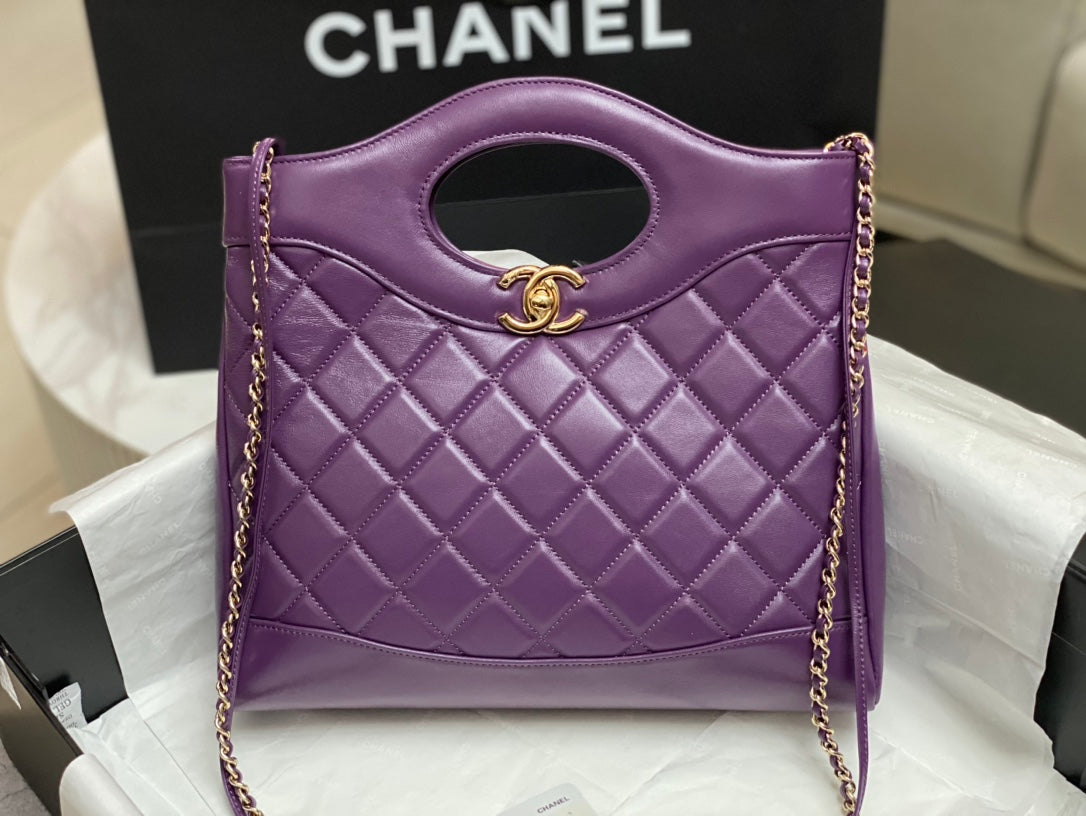 CHANEL SMALL 30 SHOPPING BAG IN VIOLET PURPLE CALFSKIN