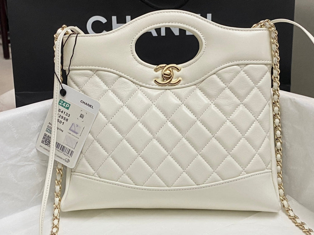 CHANEL MINI 23 SHOPPING BAG IN WHITE CALFSKIN