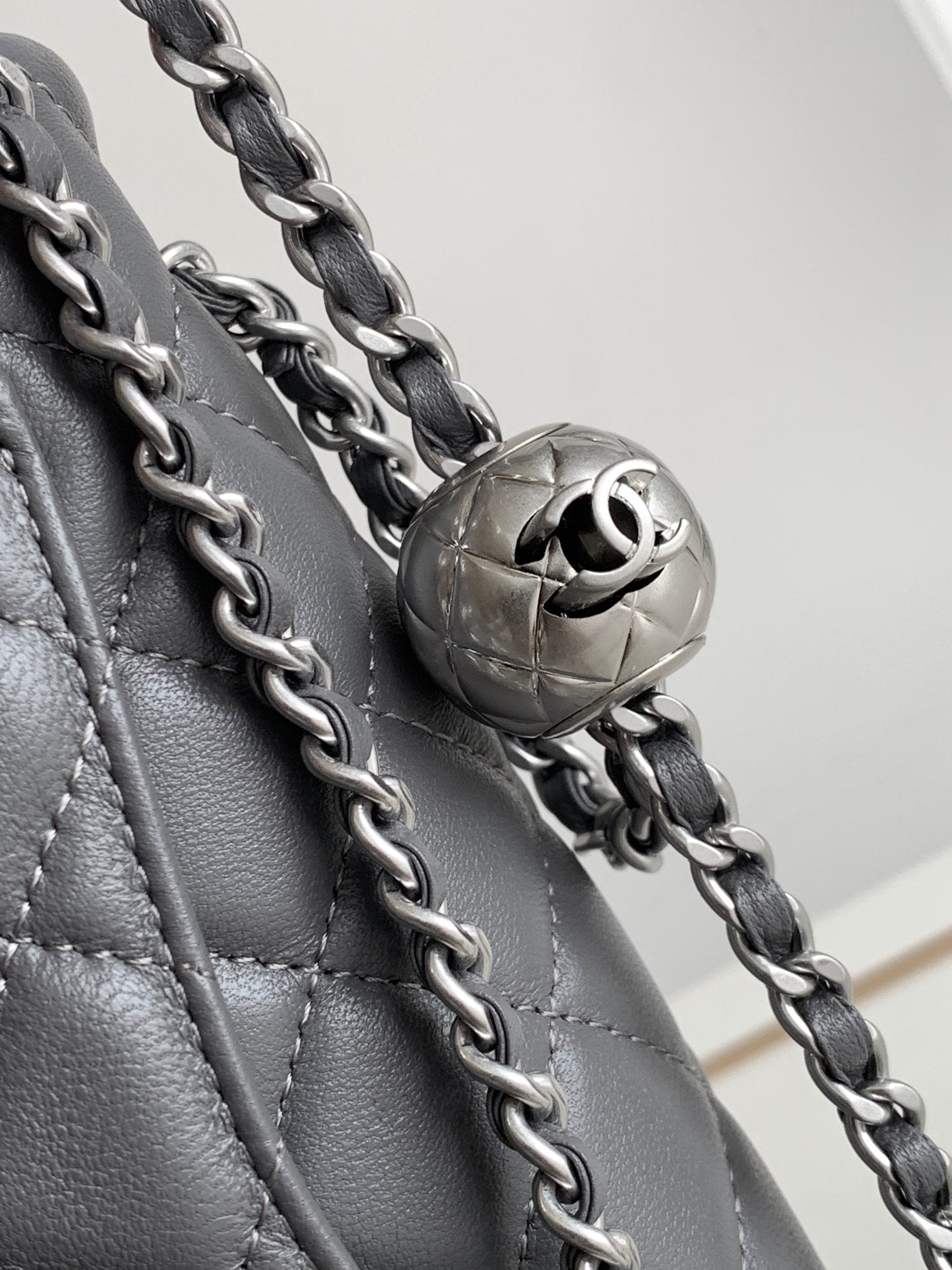 CHANEL MINI 20 FLAP BAG IN DARK GREY CALFSKIN