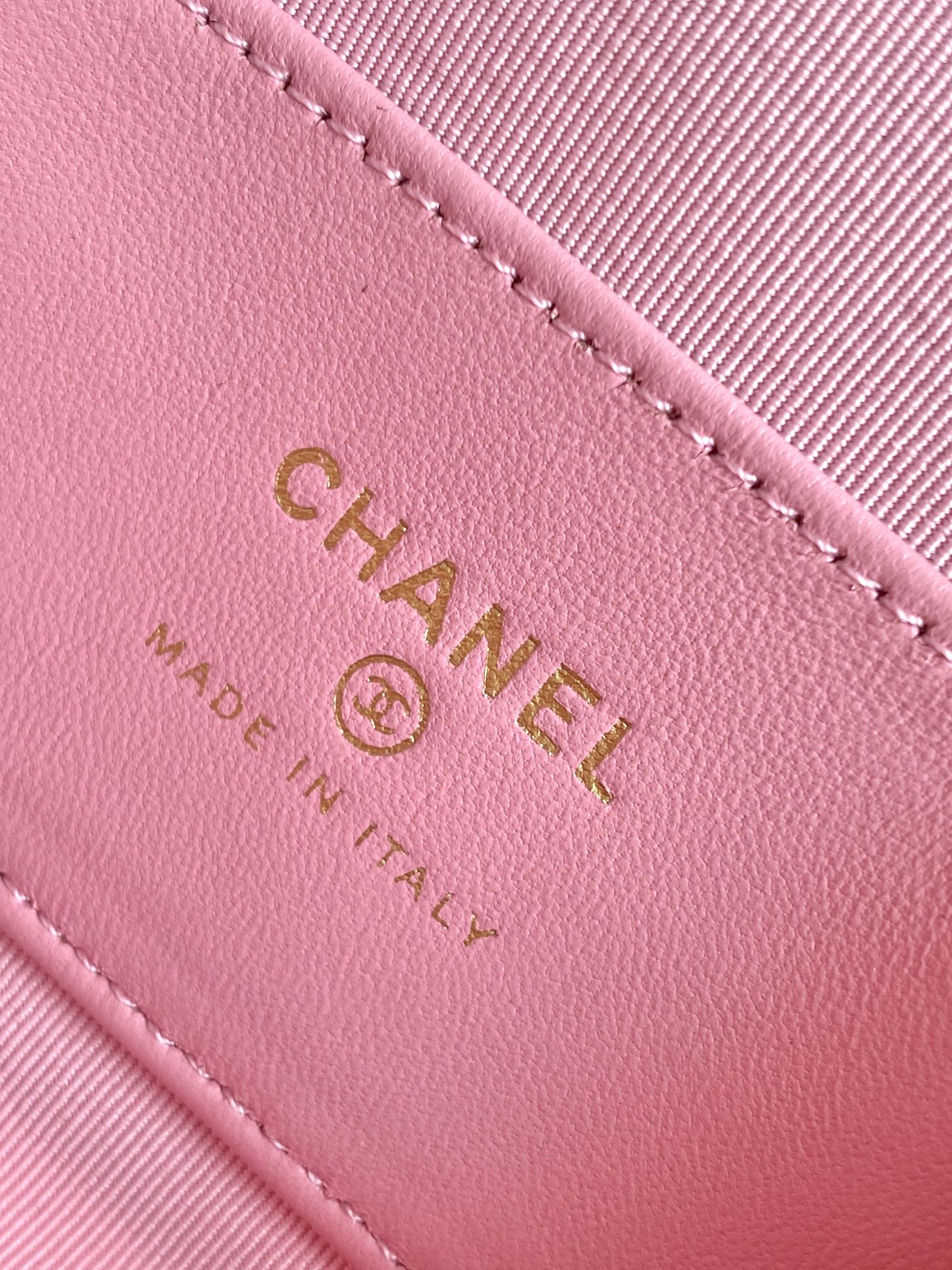 CHANEL MINI 13 CLUTCH WITH STRAP IN LIGHT PINK LAMBSKIN ATTACH BOW