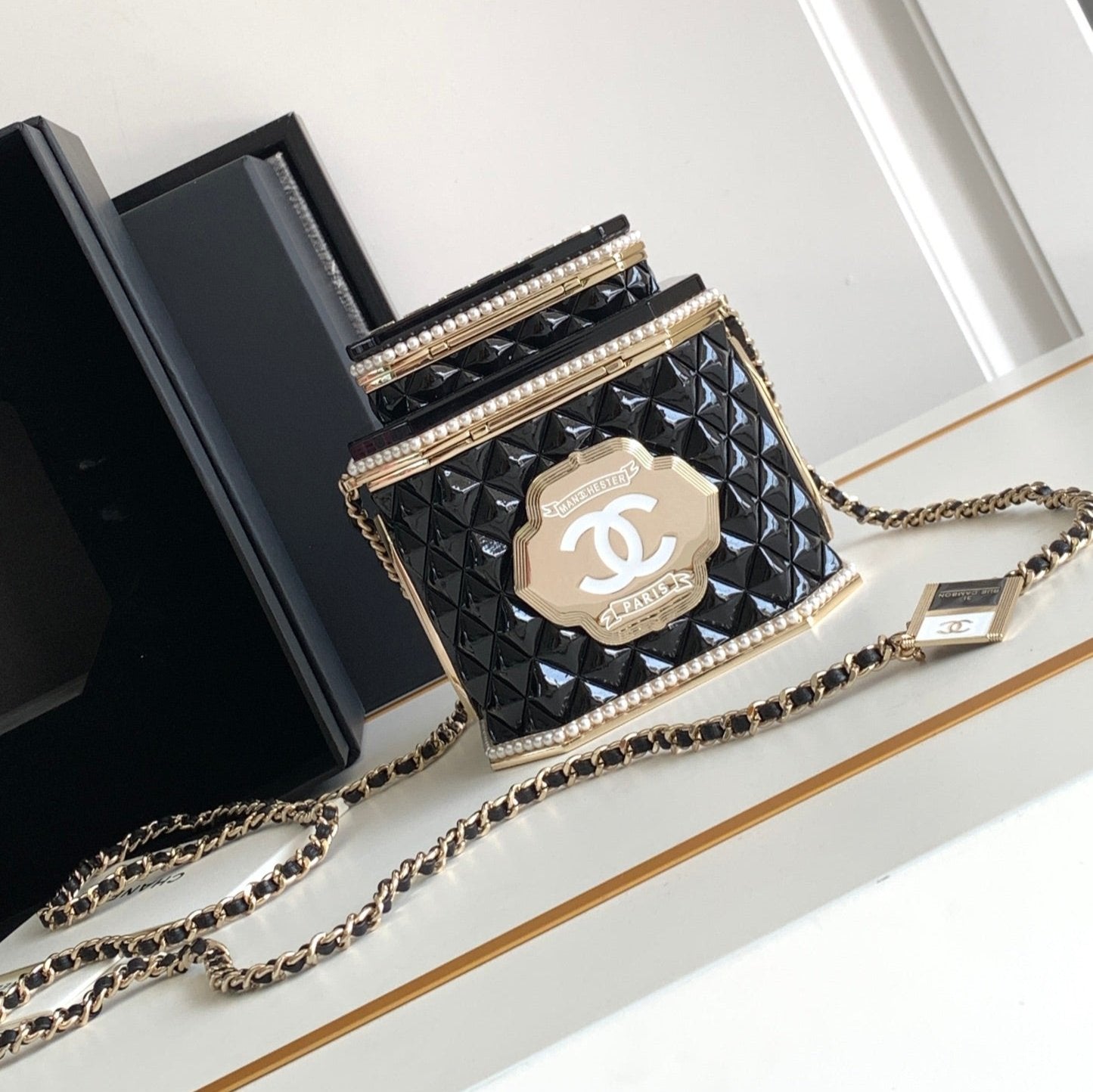 CHANEL 12 TEA BOX MINAUDIERE BAG IN BLACK RESIN