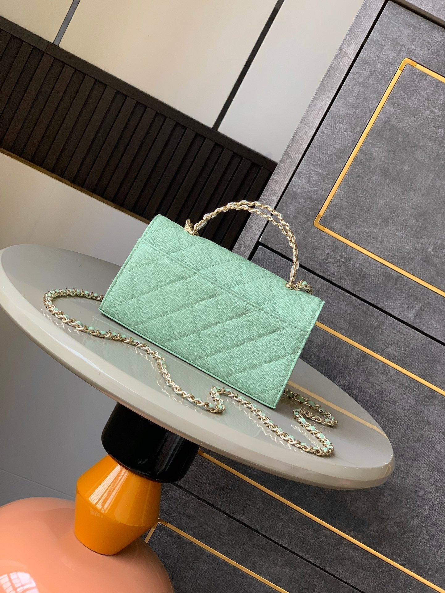 CHANEL 25S KELLY BAG 18 IN LIGHT GREEN CAVIAR LEATHER WITH GOLD HARDWARE