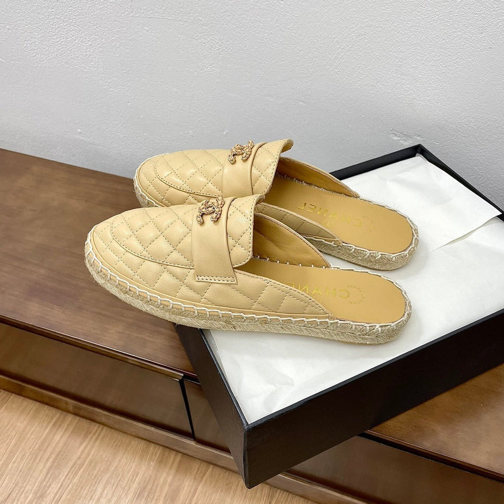 CHANEL Women Half - Slippers Yellow Cream Lambskin