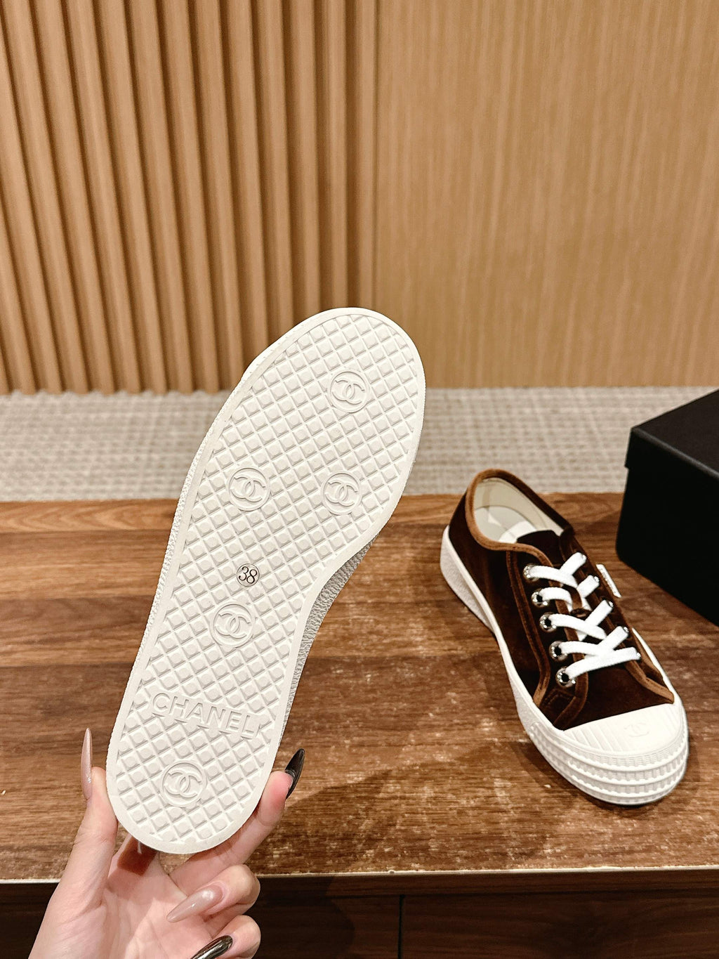 CHANEL CONVERSE SNEAKER IN PENNY BROWN VELVET