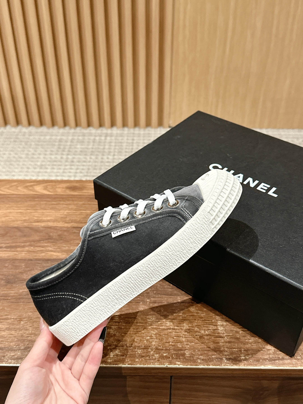 CHANEL CONVERSE SNEAKER IN CHARCOAL BLACK VELVET