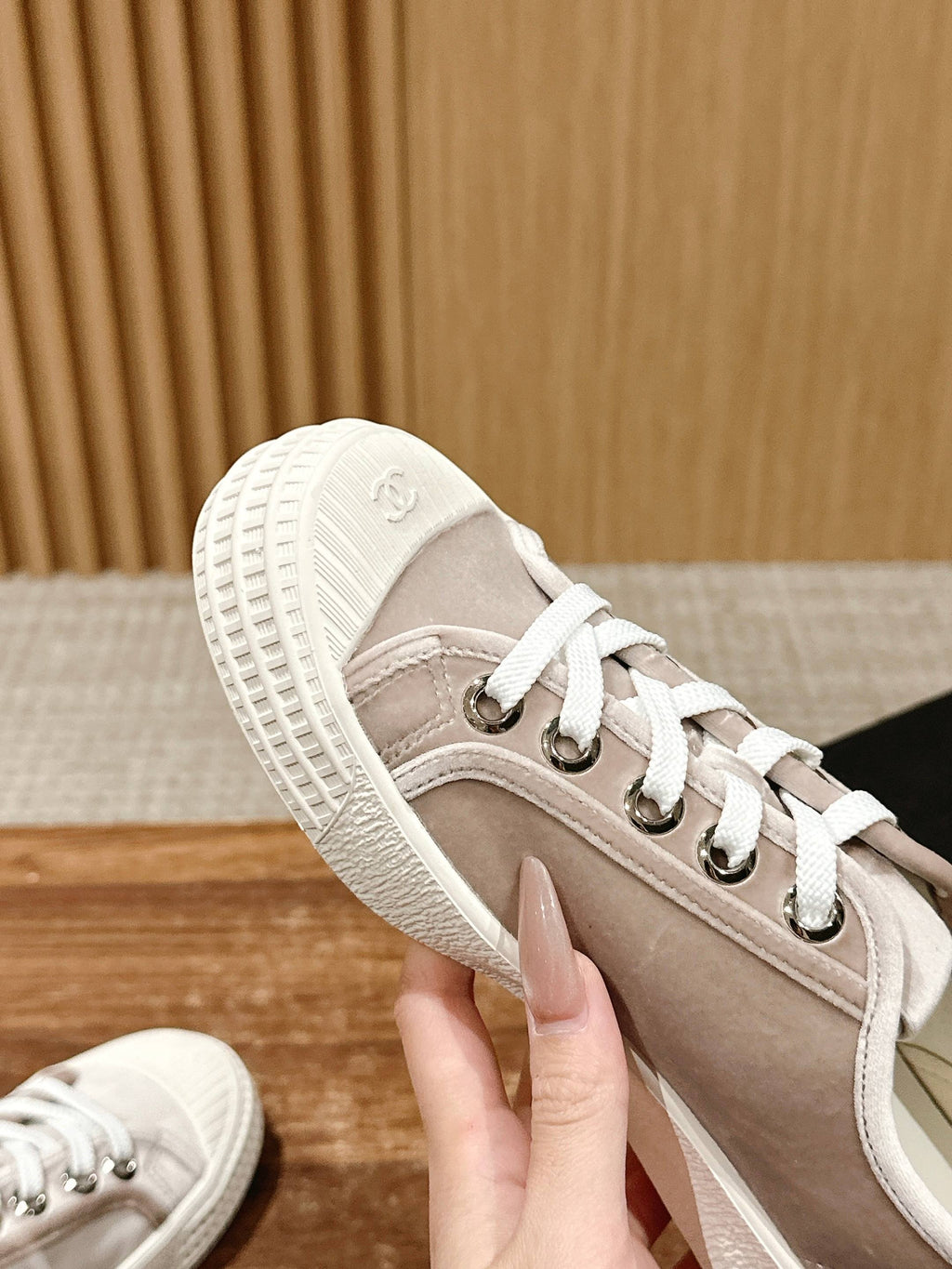 CHANEL CONVERSE SNEAKER IN KHAKI BROWN VELVET