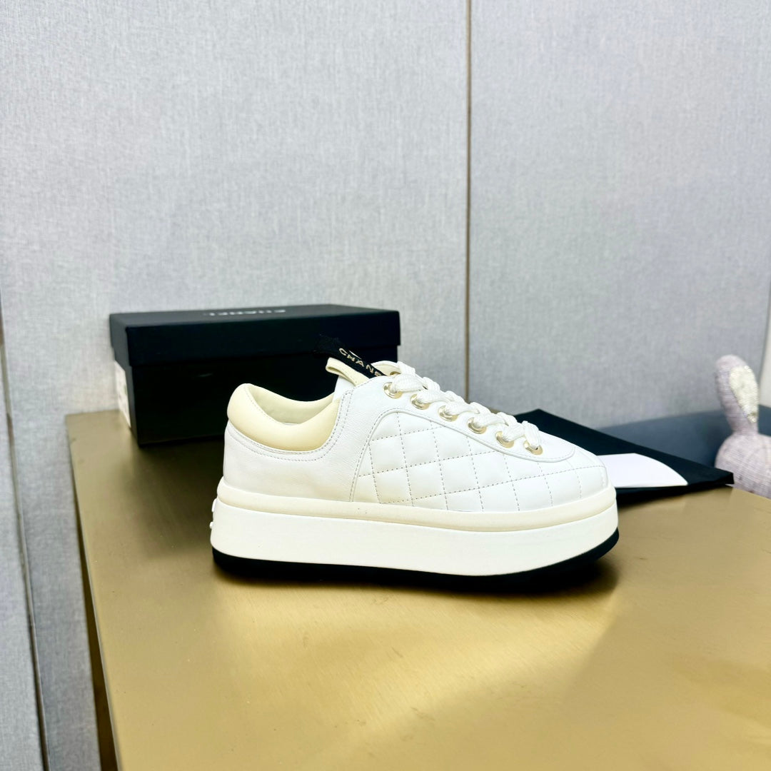 CHANEL PLATFORM SHOES IN WHITE LAMBSKIN