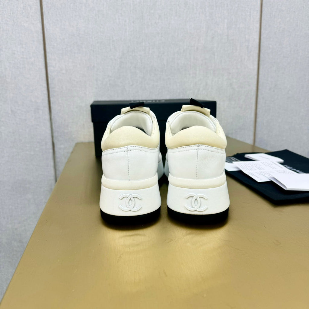 CHANEL PLATFORM SHOES IN WHITE LAMBSKIN