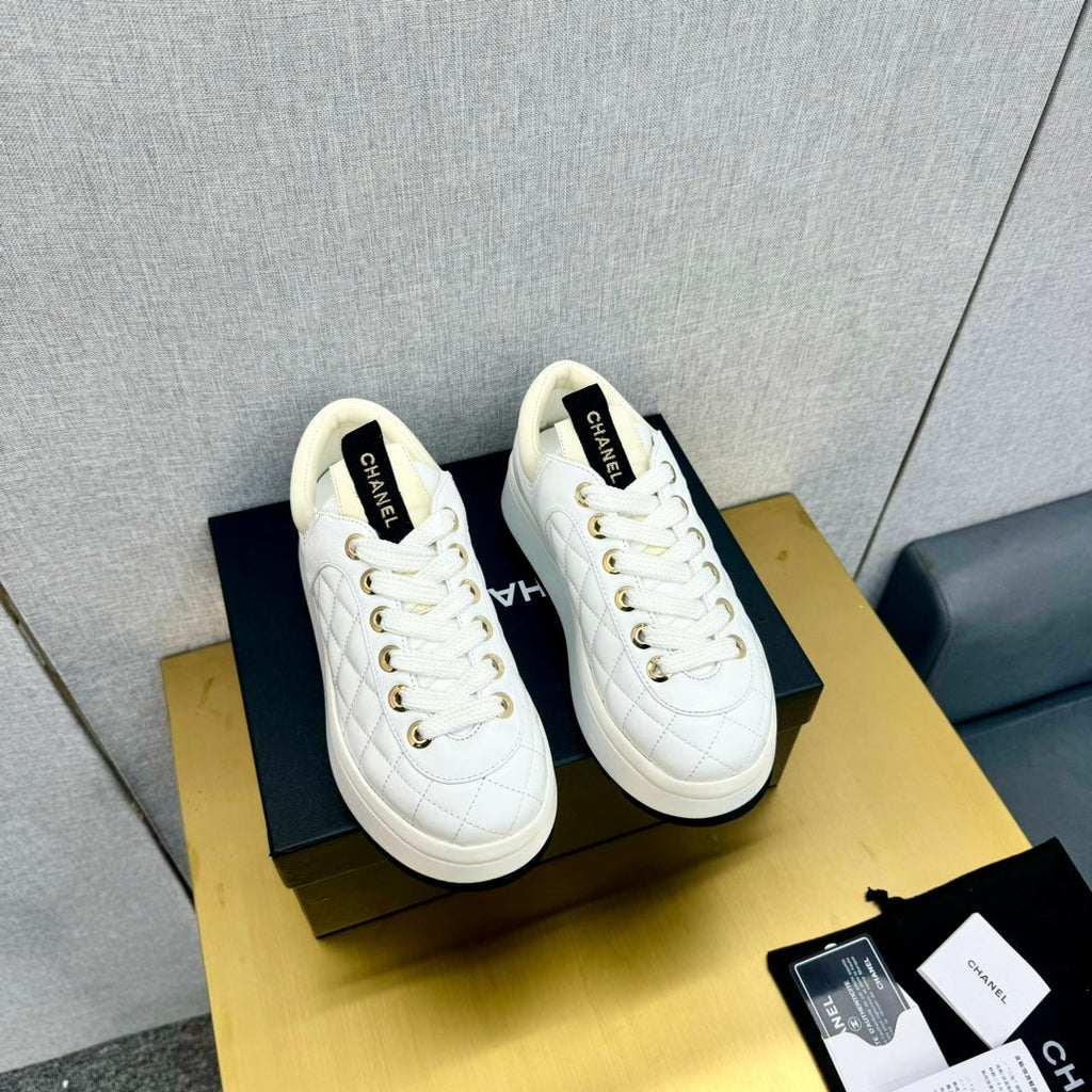 CHANEL PLATFORM SHOES IN WHITE LAMBSKIN