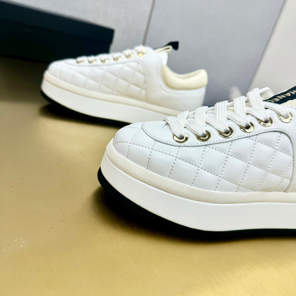CHANEL PLATFORM SHOES IN WHITE LAMBSKIN