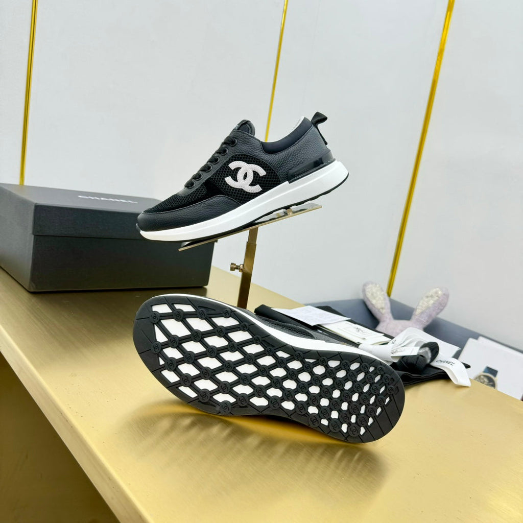 CHANEL CLASSIC TRAINER IN BLACK MERCERIZED VELVET WITH WHITE LOGO