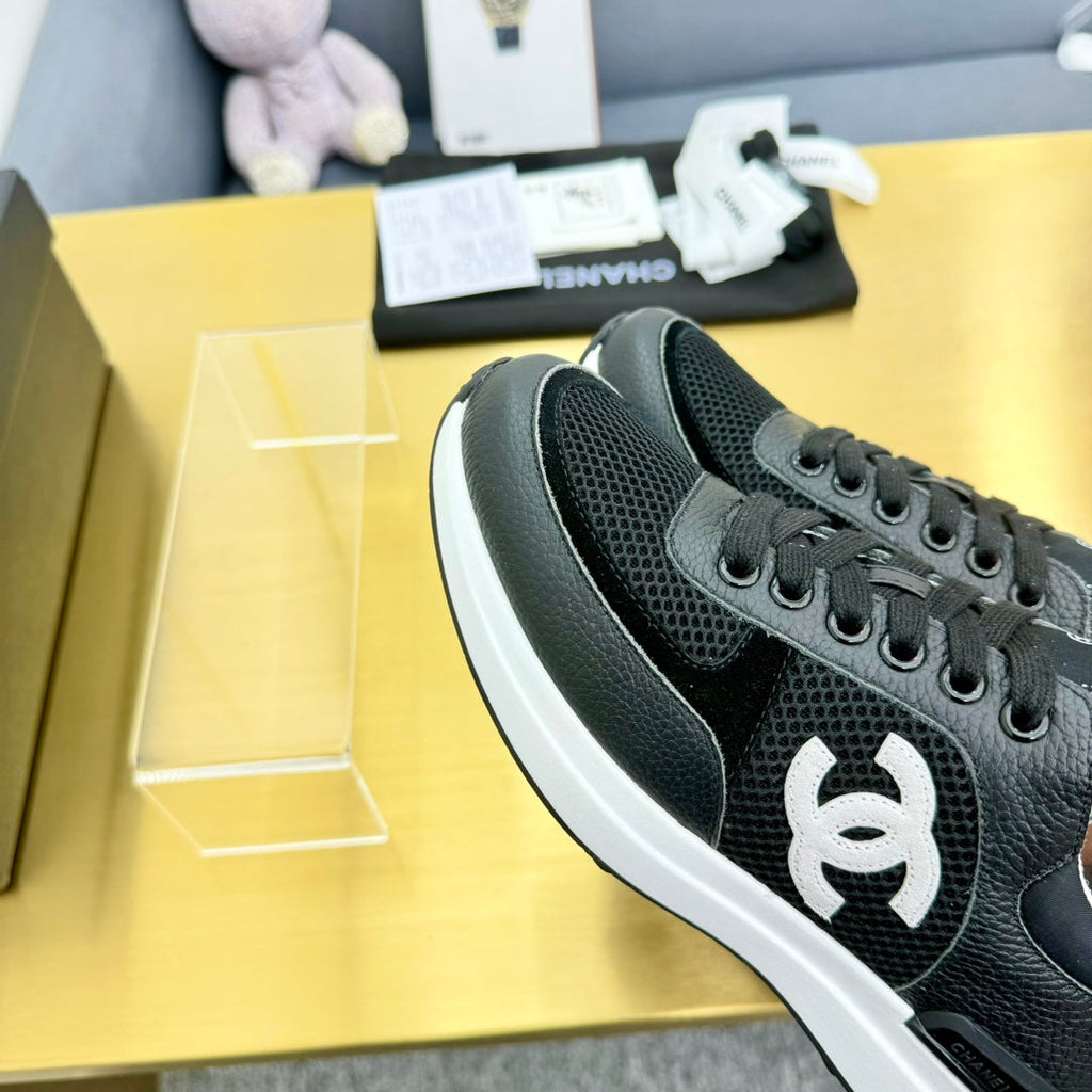 CHANEL CLASSIC TRAINER IN BLACK MERCERIZED VELVET WITH WHITE LOGO