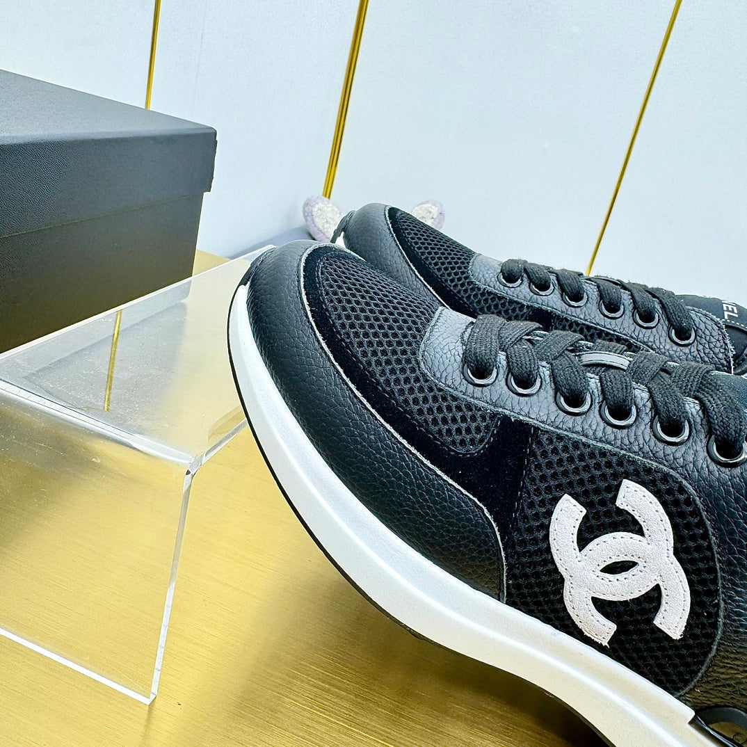 CHANEL CLASSIC TRAINER IN BLACK MERCERIZED VELVET WITH WHITE LOGO