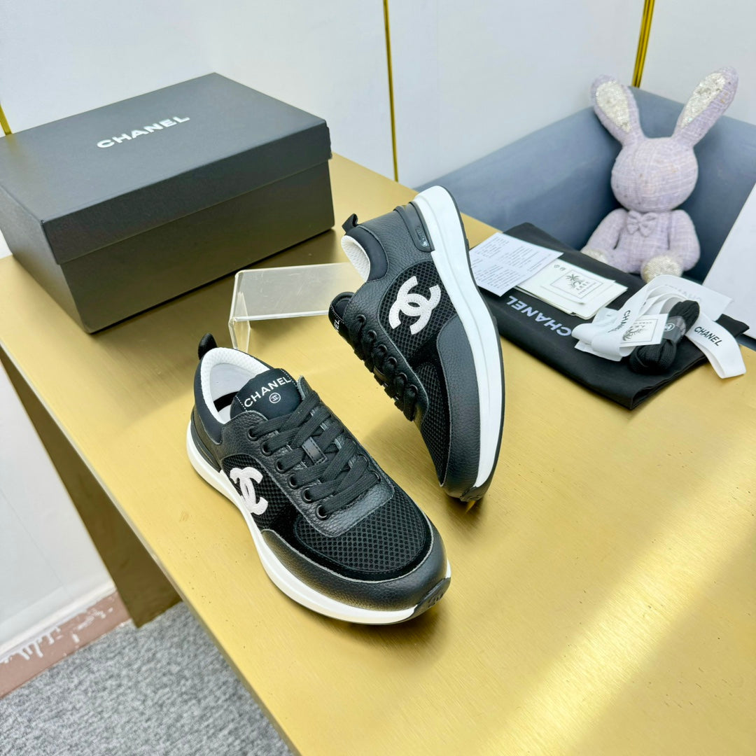 CHANEL CLASSIC TRAINER IN BLACK MERCERIZED VELVET WITH WHITE LOGO