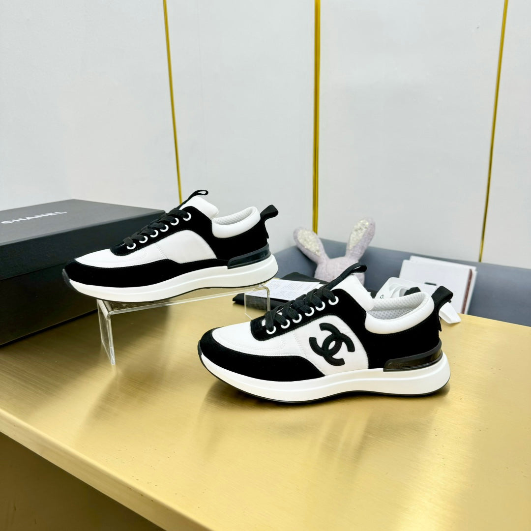 CHANEL CLASSIC TRAINER IN BLACK MIX WHITE MERCERIZED VELVET