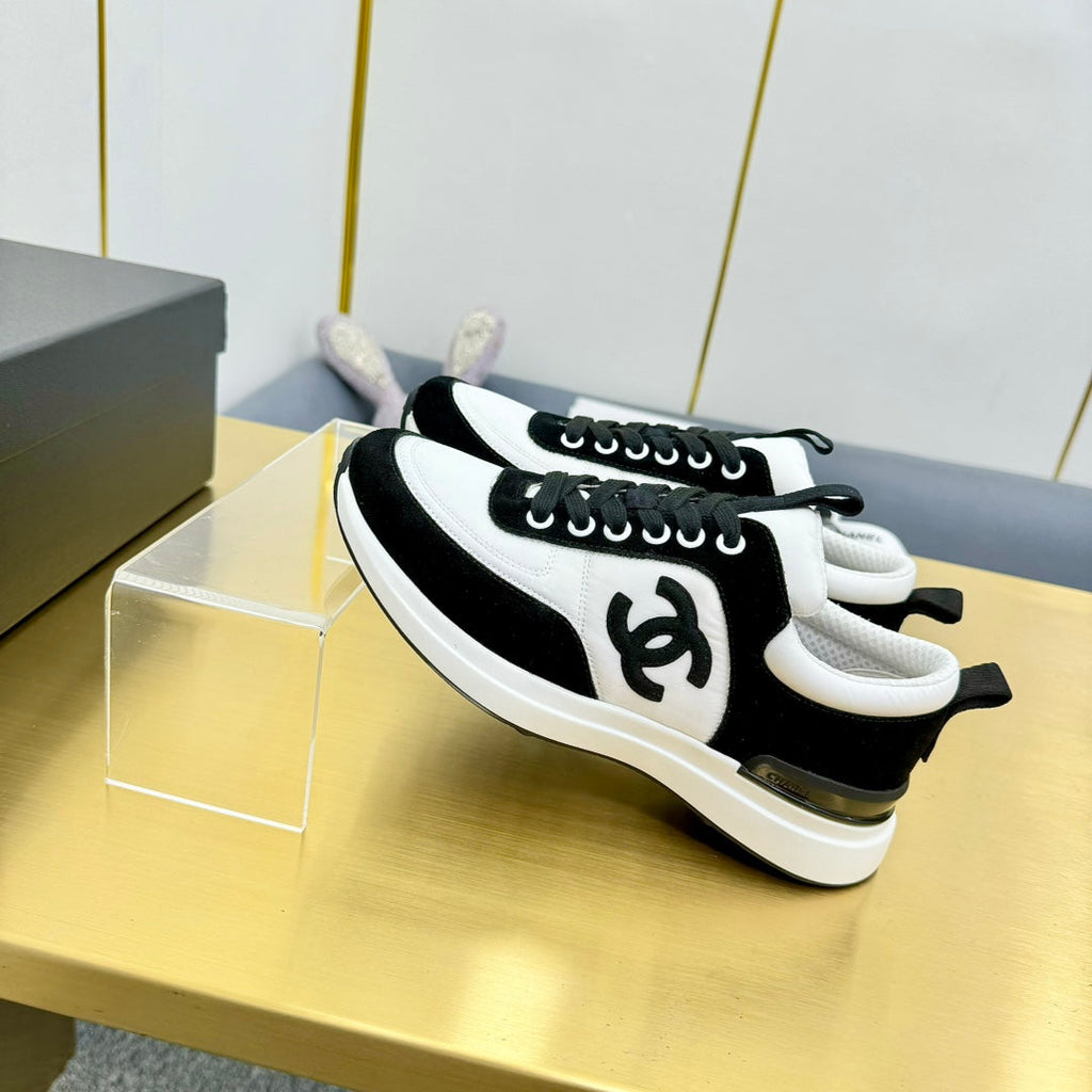 CHANEL CLASSIC TRAINER IN BLACK MIX WHITE MERCERIZED VELVET