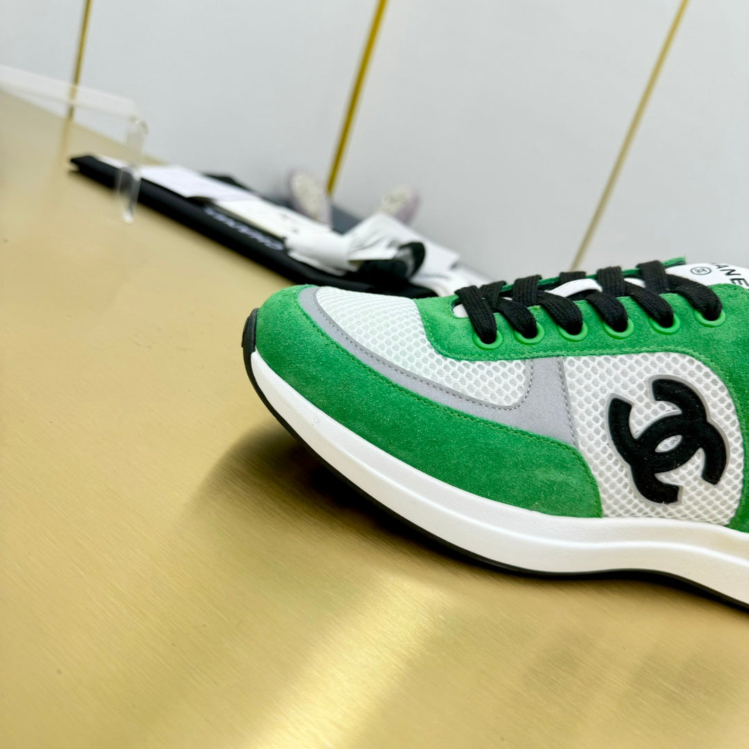 CHANEL CLASSIC TRAINER IN GREEN MIX WHITE MERCERIZED VELVET