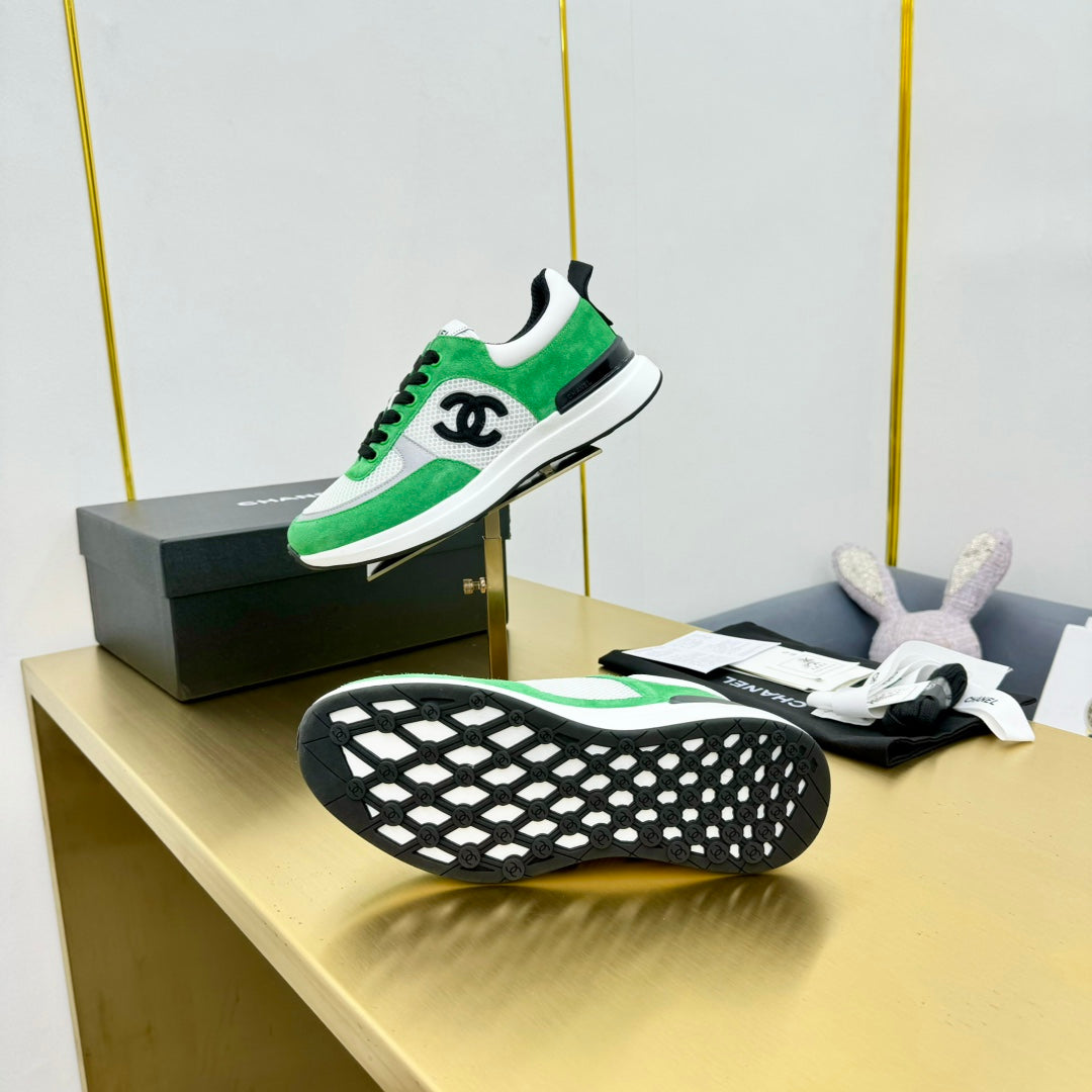 CHANEL CLASSIC TRAINER IN GREEN MIX WHITE MERCERIZED VELVET