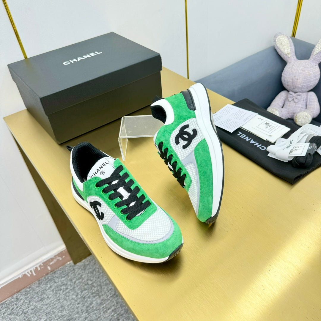 CHANEL CLASSIC TRAINER IN GREEN MIX WHITE MERCERIZED VELVET