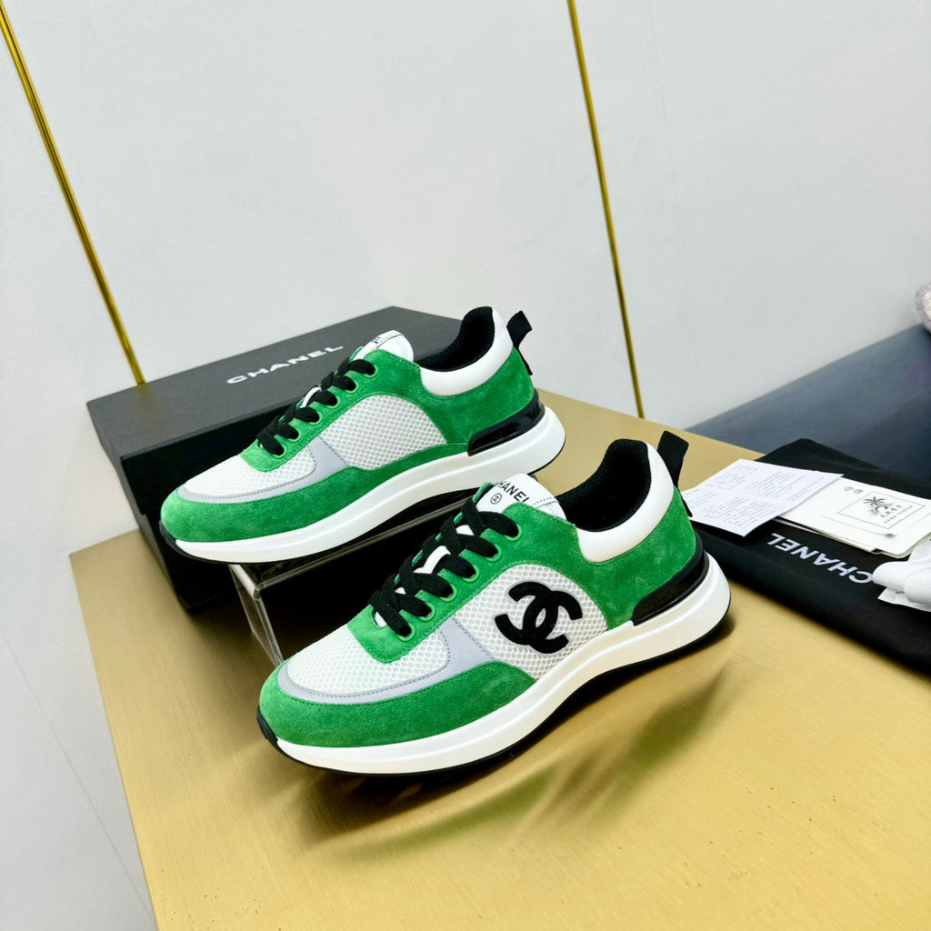 CHANEL CLASSIC TRAINER IN GREEN MIX WHITE MERCERIZED VELVET