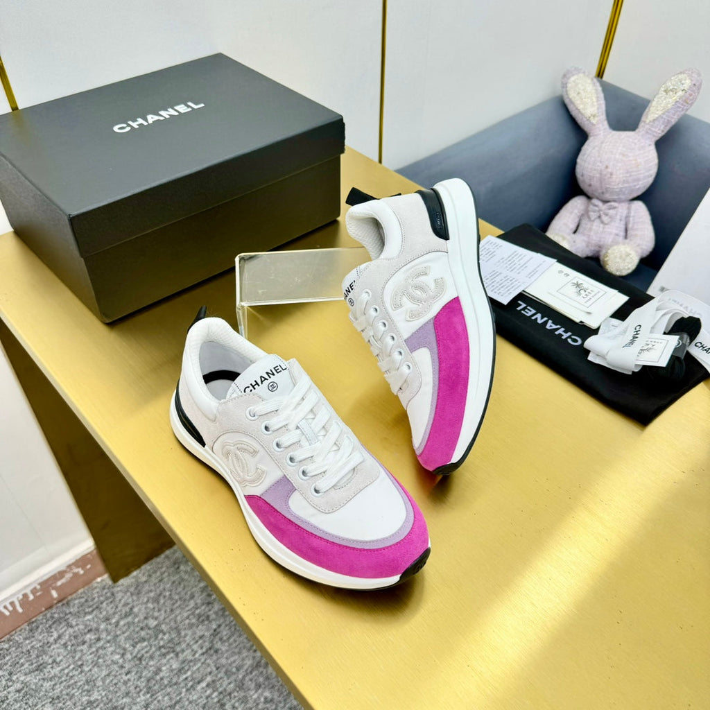 CHANEL CLASSIC TRAINER IN GREY MIX BRIGHT PINK MERCERIZED VELVET