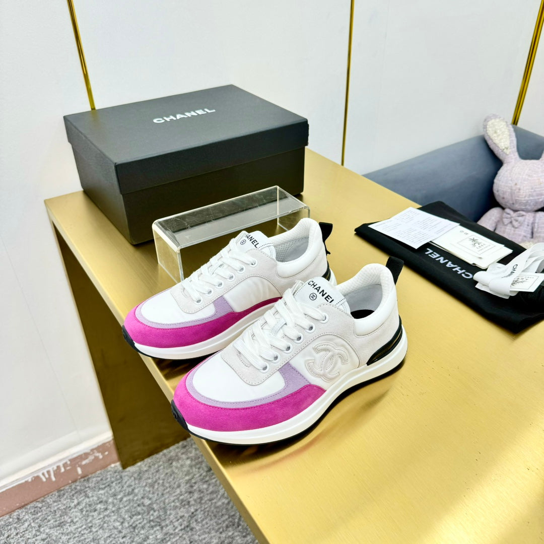 CHANEL CLASSIC TRAINER IN GREY MIX BRIGHT PINK MERCERIZED VELVET