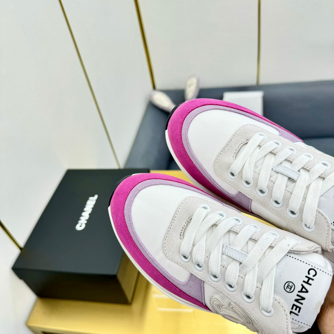 CHANEL CLASSIC TRAINER IN GREY MIX BRIGHT PINK MERCERIZED VELVET