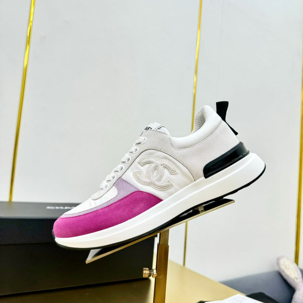 CHANEL CLASSIC TRAINER IN GREY MIX BRIGHT PINK MERCERIZED VELVET