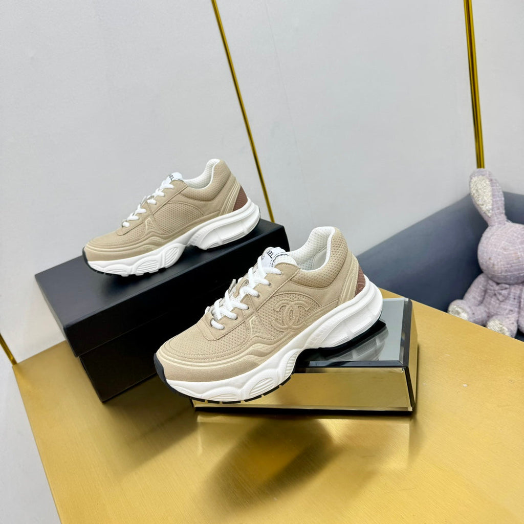 CHANEL DAD SNEAKER IN TUSCAN BEIGE SUEDE AND BREATHABLE MESH