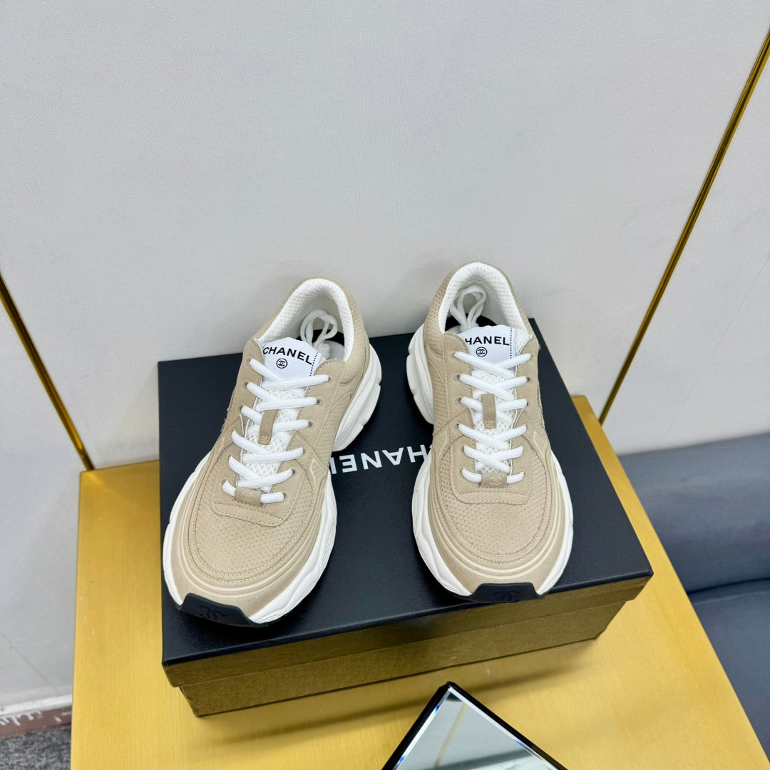 CHANEL DAD SNEAKER IN TUSCAN BEIGE SUEDE AND BREATHABLE MESH