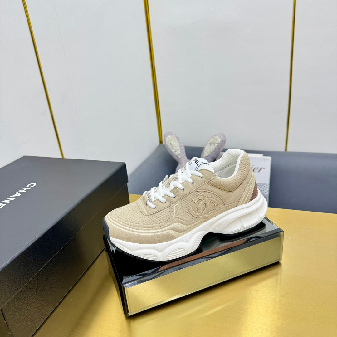 CHANEL DAD SNEAKER IN TUSCAN BEIGE SUEDE AND BREATHABLE MESH