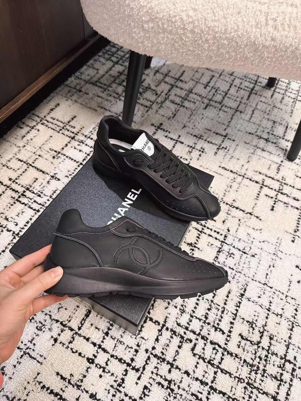 CHANEL CLASSIC SNEAKERS IN BLACK SHEEPSKIN