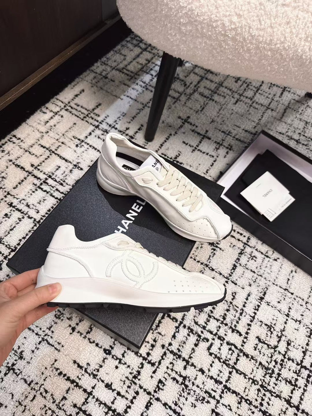 CHANEL CLASSIC SNEAKERS IN WHITE SHEEPSKIN
