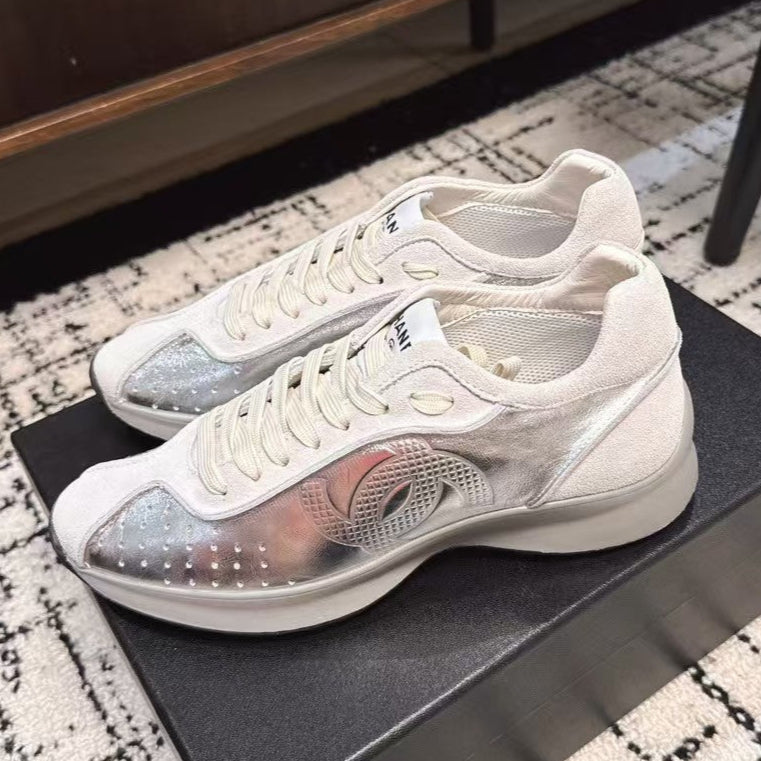 CHANEL CLASSIC SNEAKERS IN SILVER SHEEPSKIN