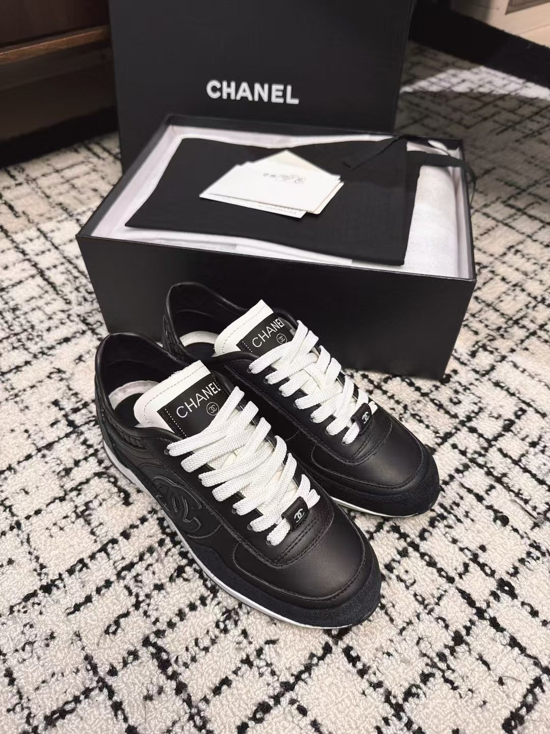 CHANEL TRAINERS SNEAKER IN BLACK CALFSKIN AND SUEDE